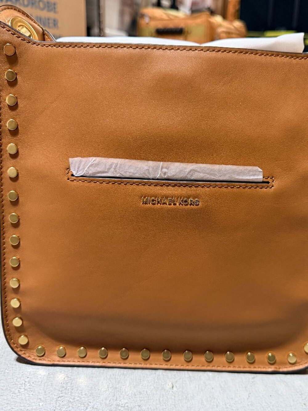Michael Kors Jenkins Stud Sullivan Medium Leather Messenger Bag, Acorn